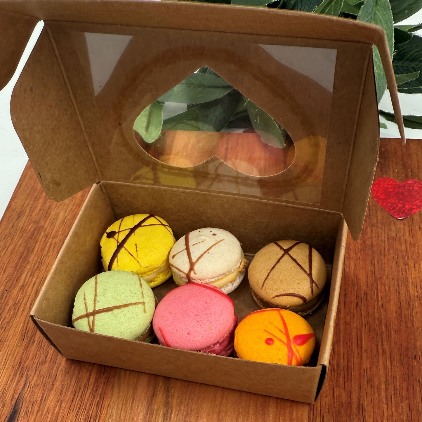 Mini macarons: 6 assorted flavours in love heart box (pre-order only)