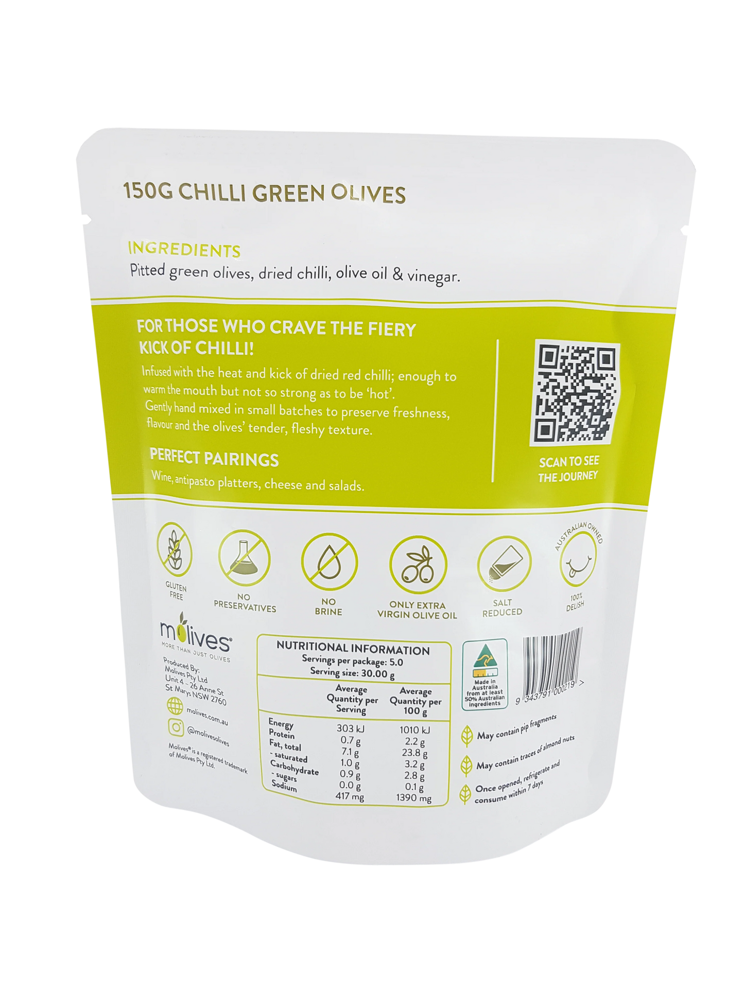 Molives Chilli marinated green olives 150g